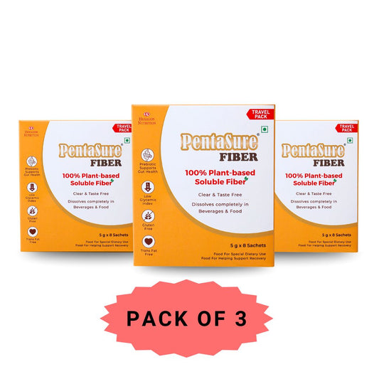 Pentasure Fiber- Soluble Prebiotic Fiber Supplement Powder - Travel Pack - Pack of 3