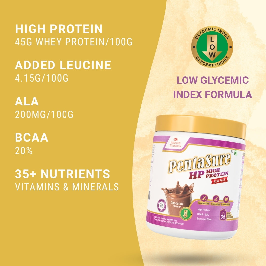 PentaSure HP Whey Protein Powder | Chocolate Flavor – 400g | High Protein High Fiber Nutritional Supplement Drink | 45g Protein per 100g | Supports Muscle Strength, Recovery & Energy | Easy to Digest Formula for Daily Health & Fitness