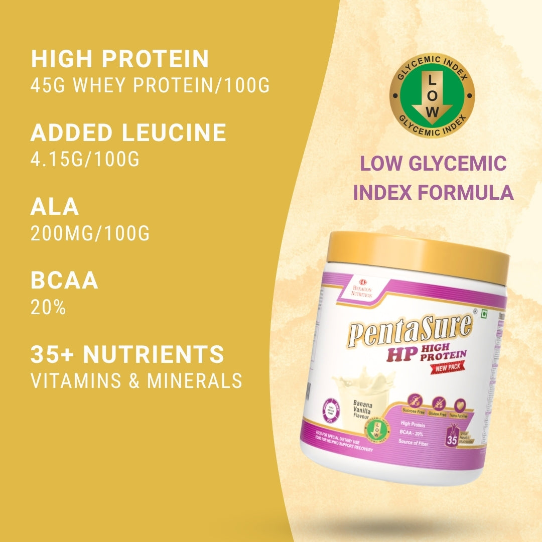 PentaSure HP Whey Protein Powder | Banana Vanilla Flavor – 400g | High Protein High Fiber Nutritional Supplement Drink | 45g Protein per 100g | Supports Muscle Strength, Recovery & Energy | Easy to Digest Formula for Daily Health & Fitness