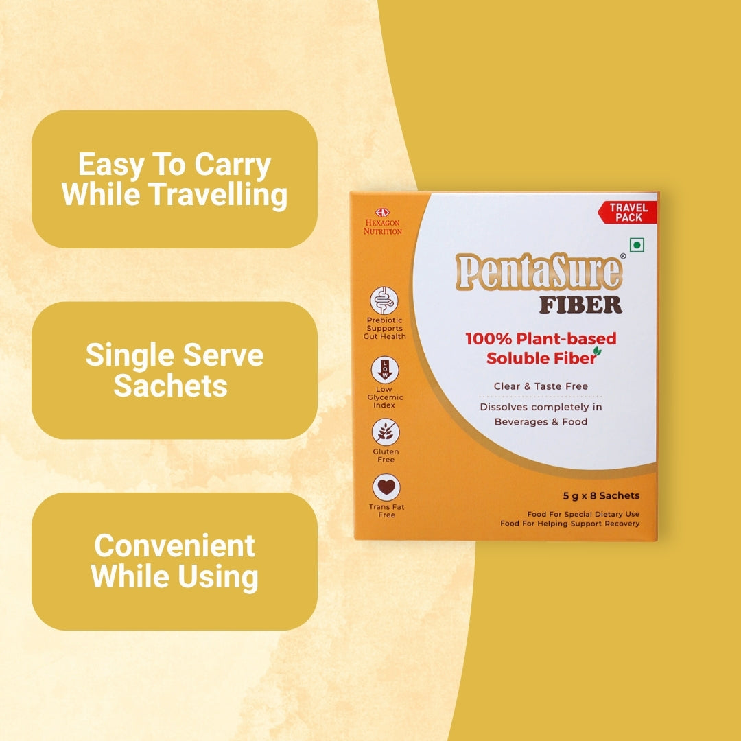 Pentasure Fiber- Soluble Prebiotic Fiber Supplement Powder - Travel Pack - each sachet of 5gm (8 x 50gm) -40gm