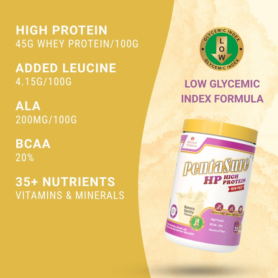 PentaSure HP Whey Protein Powder | Banana Vanilla Flavor – 1Kg | High Protein High Fiber Nutritional Supplement Drink | 45g Protein per 100g | Supports Muscle Strength, Recovery & Energy | Easy to Digest Formula for Daily Health & Fitness