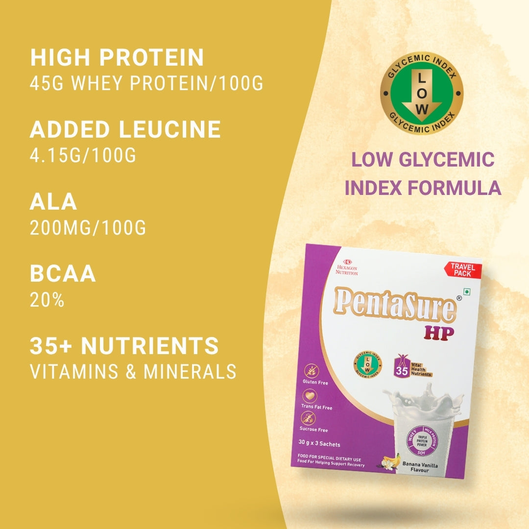 PentaSure HP High Protein Powder for Muscle Strength & Recovery - Travel Pack each - sachet of 30gm (3 x 30gm) -90gm