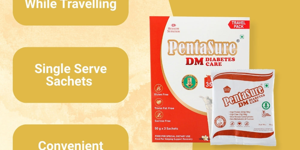 PentaSure DM Diabetes Care – High Protein, High Fiber, Low GI | Zero Fructose - Manages Blood Sugar| Vanilla Flavor | 4P Proteins Power | Slow Carb Release | Nutrition That Fits Between Meals - Travel Pack - each sachet of 50gm (3 x 50gm) - 150gm