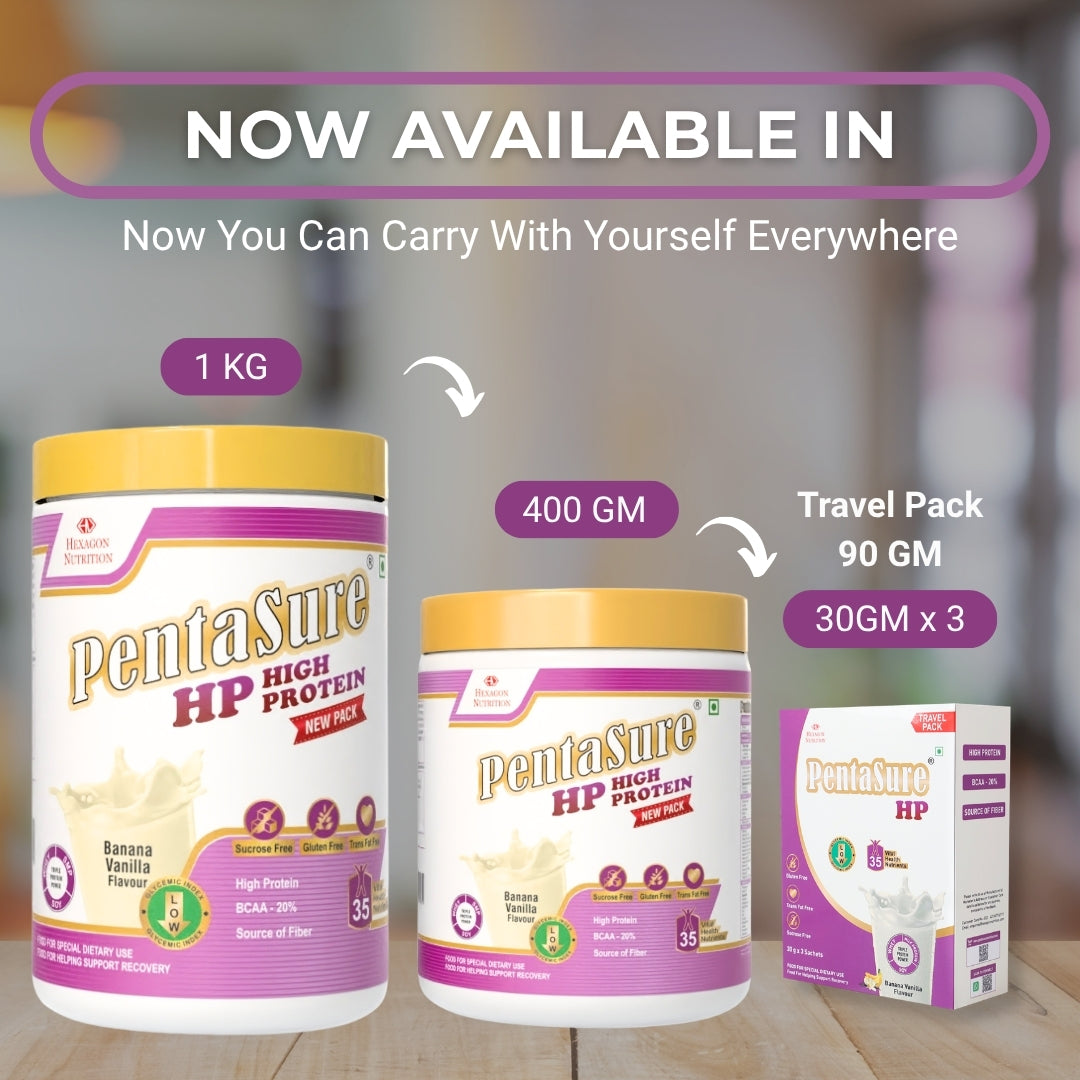 PentaSure HP Whey Protein Powder | Banana Vanilla Flavor – 400g | High Protein High Fiber Nutritional Supplement Drink | 45g Protein per 100g | Supports Muscle Strength, Recovery & Energy | Easy to Digest Formula for Daily Health & Fitness