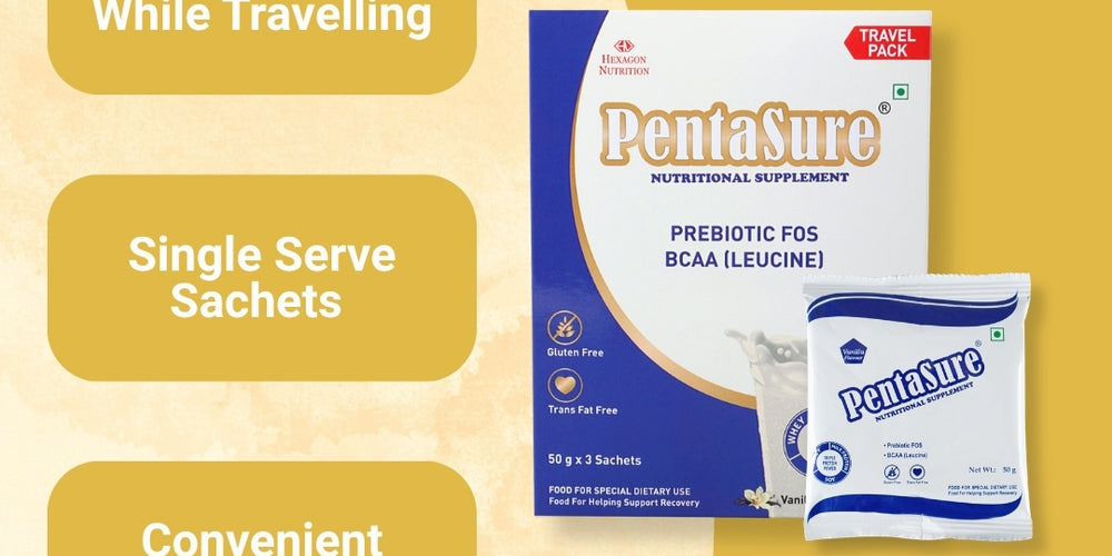 PentaSure Daily Nutrition | Whey, Milk & Soy Protein Blend | 36 Vital Nutrients | BCAA (Leucine) & Prebiotic FOS | Supports Energy, Immunity & Muscle Health | Easy to Digest Supplement |Travel Pack - each sachet of 50gm (3 x 50gm) -150gm
