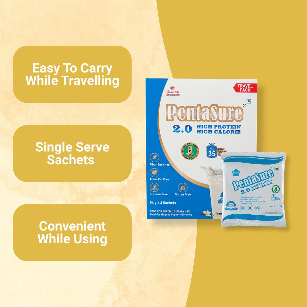 PentaSure 2.0 High Protein High Calorie | Lean Mass Gainer Powder | Weight Gain Supplement with Vitamin & Mineral | Vanilla flavor -  Travel Pack - each sachet of 54gm (3 x 54gm) - 162gm