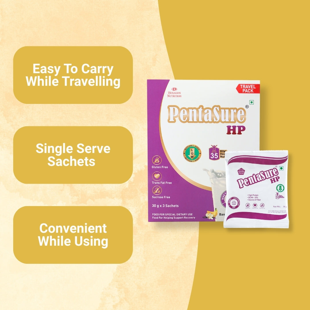 PentaSure HP High Protein Powder for Muscle Strength & Recovery - Travel Pack each - sachet of 30gm (3 x 30gm) -90gm