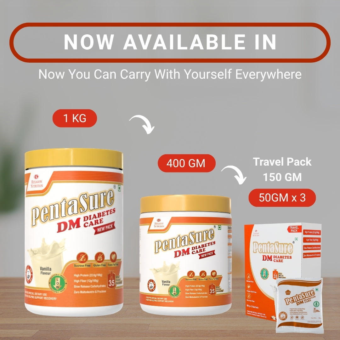 PentaSure DM Diabetes Care – High Protein, High Fiber, Low GI | Zero Fructose Nutritional Drink Manages Blood Sugar, Manage Cholesterol Level | Vanilla Flavor - 1 Kg | 4P Proteins Power | Slow Carb Release | Nutrition That Fits Between Meals
