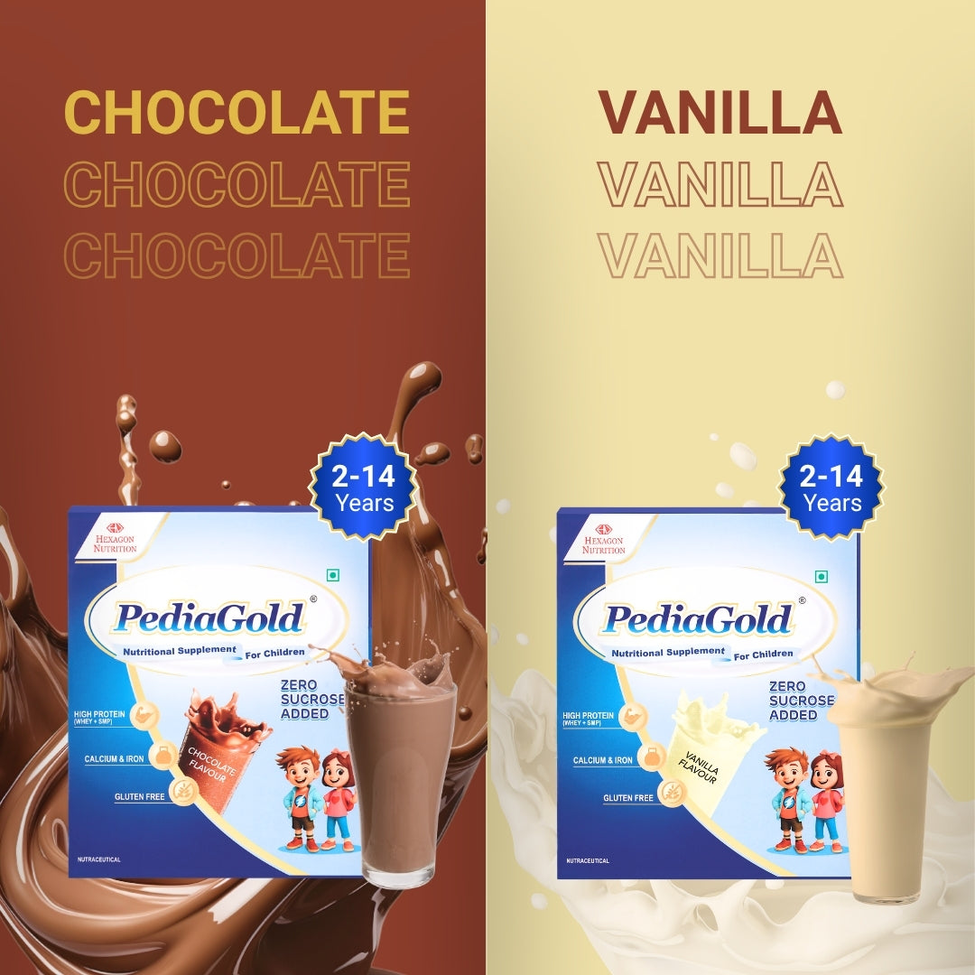 PediaGold Nutrition Mix Powder for Children | For 2-14 Years | Vanilla -200g | Zero Added Sucrose | Power of 35 Vital Nutrients | 6g protein per serving | Supports Overall Health, Boosts Immunity & Brain Development | Nutritional Supplement for Kids
