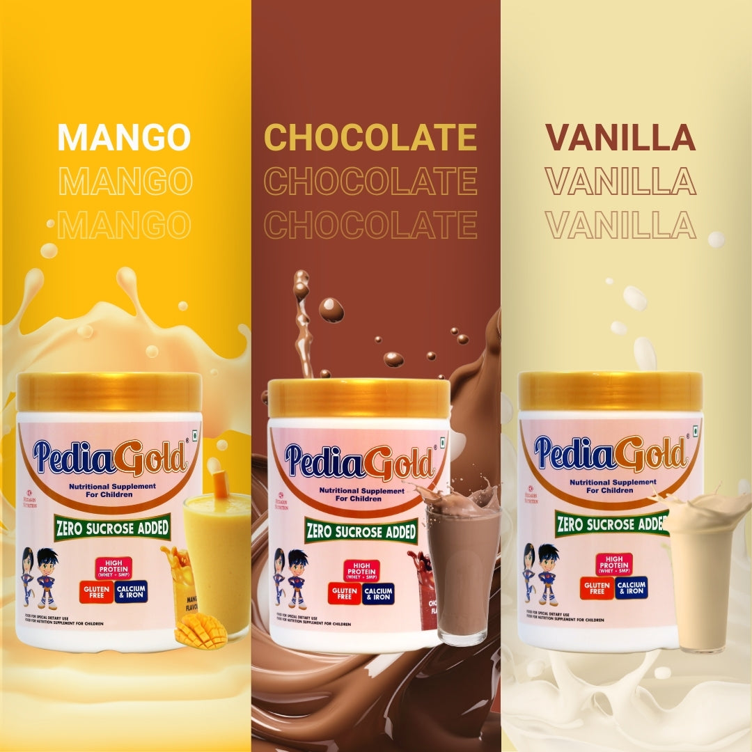 PediaGold Nutrition Mix Powder for Children | For 2-14 Years | Chocolate - 400g | Zero Added Sucrose | Power of 35 Vital Nutrients | 6g protein per serving | Supports Overall Health, Boosts Immunity & Brain Development | Nutritional Supplement for Kids