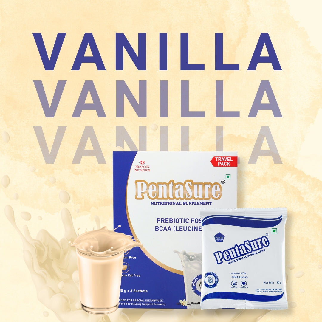 PentaSure Daily Nutrition | Whey, Milk & Soy Protein Blend | 36 Vital Nutrients | BCAA (Leucine) & Prebiotic FOS | Supports Energy, Immunity & Muscle Health | Easy to Digest Supplement |Travel Pack - each sachet of 50gm (3 x 50gm) -150gm