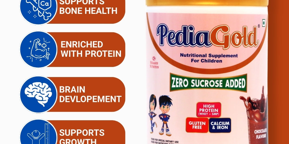 PediaGold Nutrition Mix Powder for Children | For 2-14 Years | Chocolate - 400g | Zero Added Sucrose | Power of 35 Vital Nutrients | 6g protein per serving | Supports Overall Health, Boosts Immunity & Brain Development | Nutritional Supplement for Kids