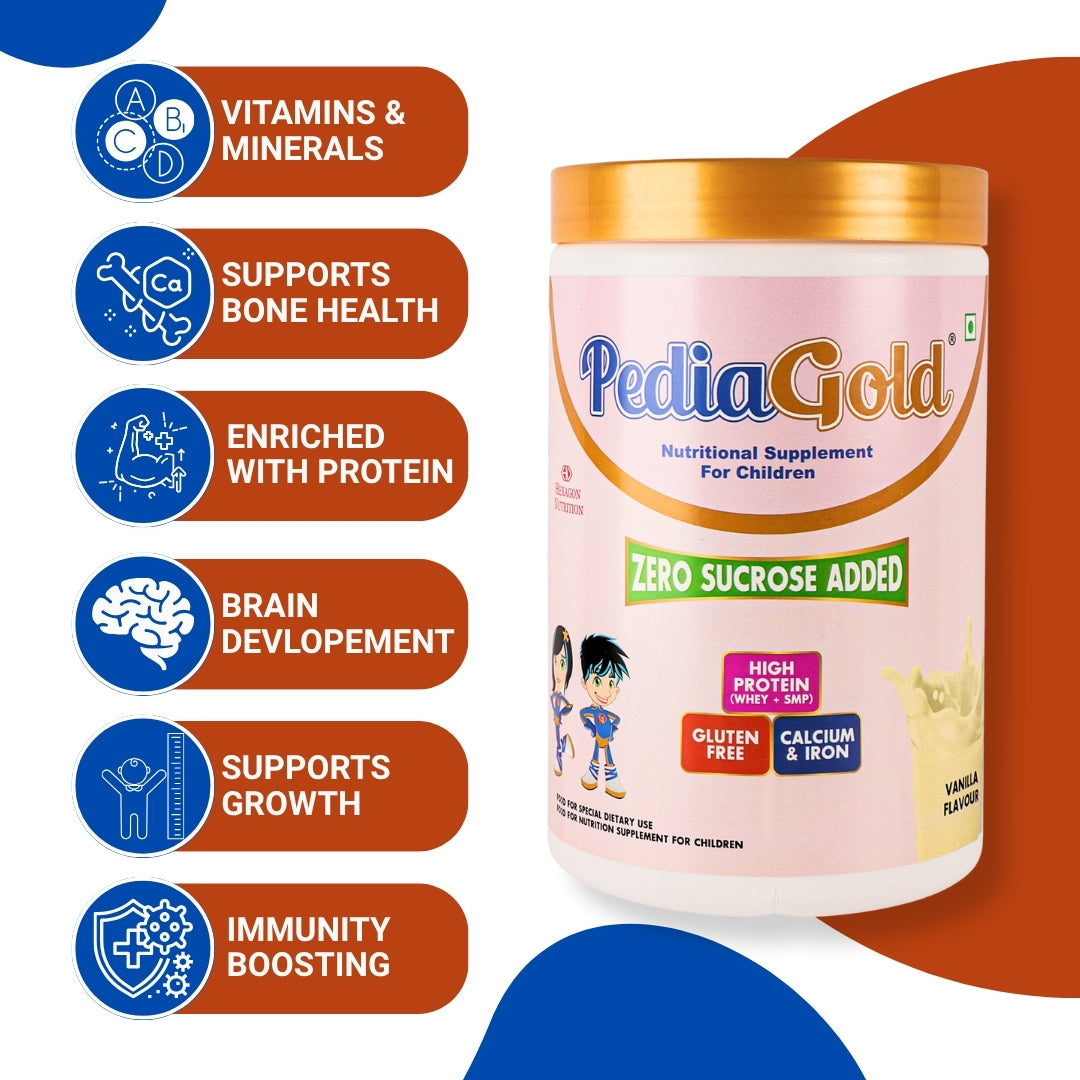 PediaGold – Sucrose-Free Nutrition Drink for Children – 950gm, Vanilla Flavour