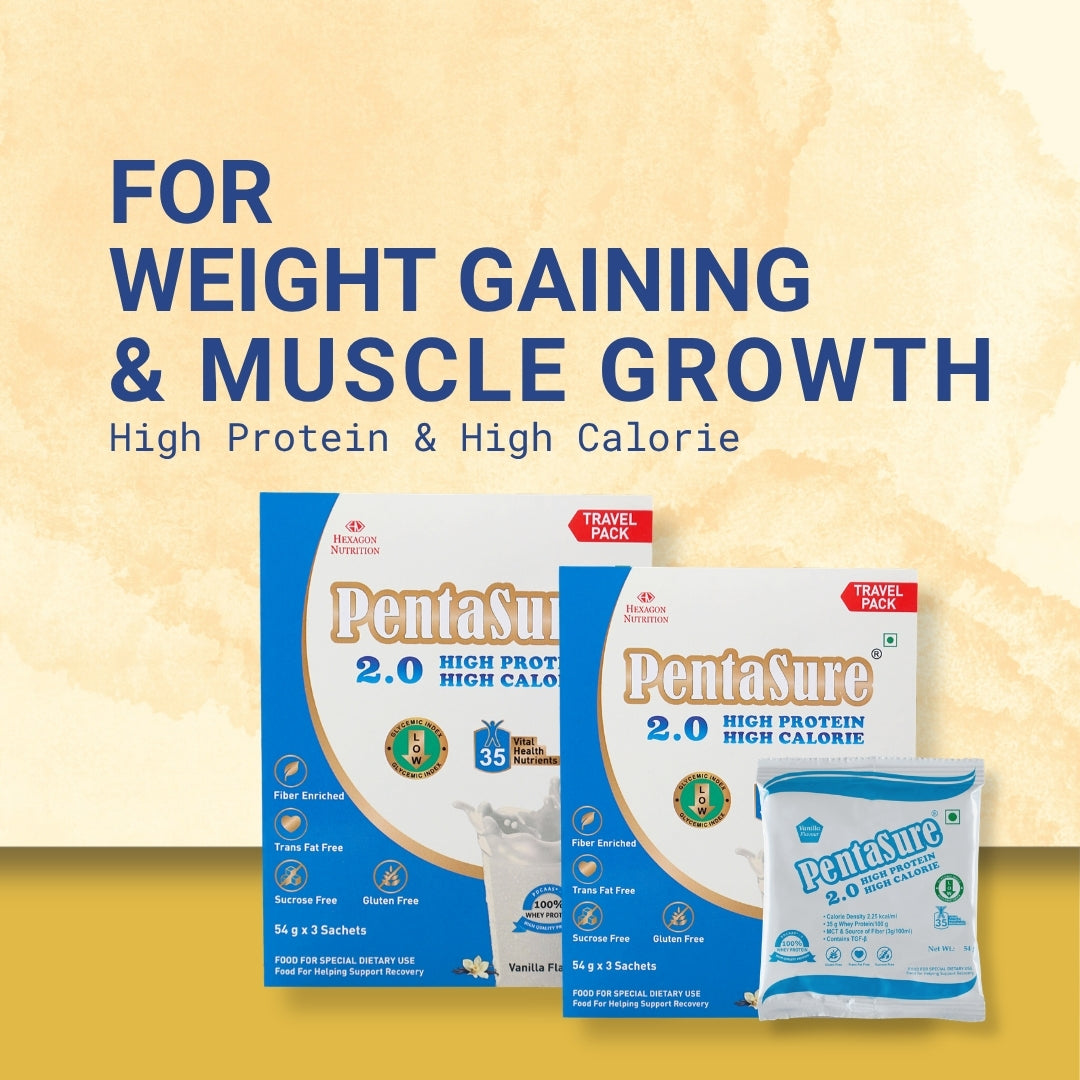 PentaSure 2.0 High Protein High Calorie | Lean Mass Gainer Powder | Weight Gain Supplement with Vitamin & Mineral | Vanilla flavor -  Travel Pack - each sachet of 54gm (3 x 54gm) - 162gm