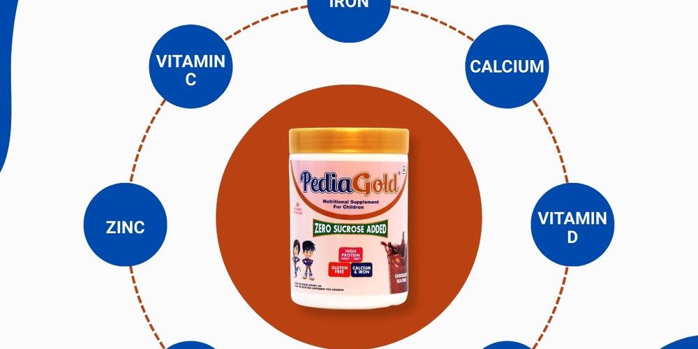 PediaGold Nutrition Mix Powder for Children | For 2-14 Years | Chocolate - 400g | Zero Added Sucrose | Power of 35 Vital Nutrients | 6g protein per serving | Supports Overall Health, Boosts Immunity & Brain Development | Nutritional Supplement for Kids