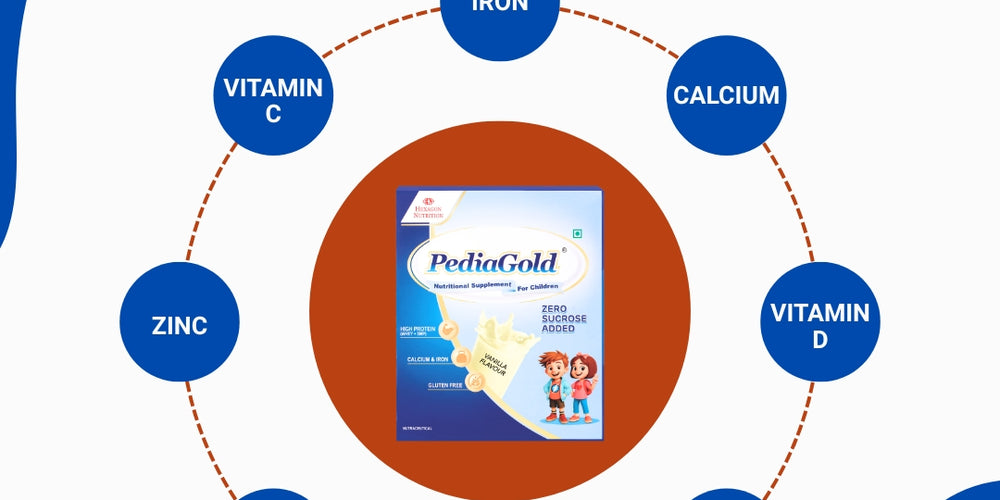 PediaGold Nutrition Mix Powder for Children | For 2-14 Years | Vanilla -200g | Zero Added Sucrose | Power of 35 Vital Nutrients | 6g protein per serving | Supports Overall Health, Boosts Immunity & Brain Development | Nutritional Supplement for Kids