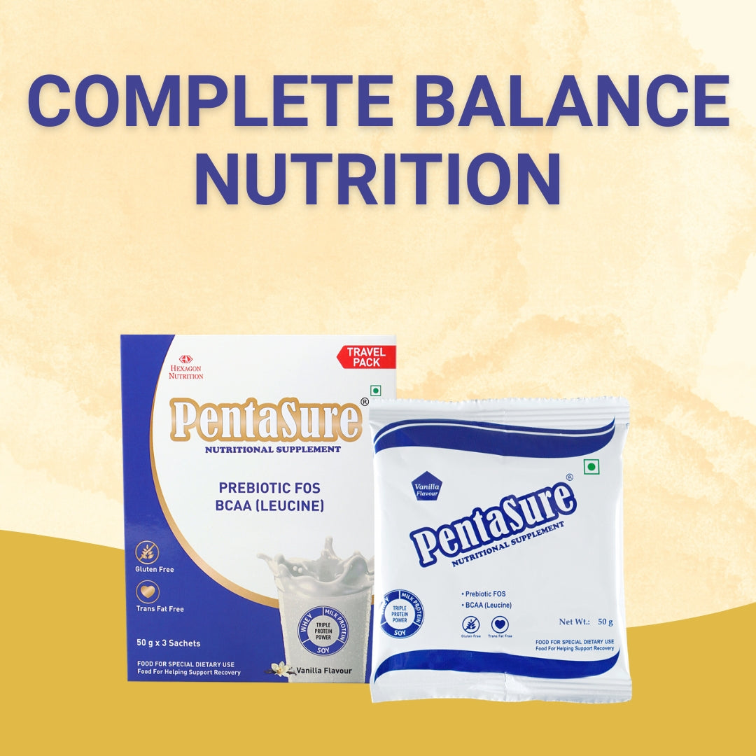 PentaSure Daily Nutrition | Whey, Milk & Soy Protein Blend | 36 Vital Nutrients | BCAA (Leucine) & Prebiotic FOS | Supports Energy, Immunity & Muscle Health | Easy to Digest Supplement |Travel Pack - each sachet of 50gm (3 x 50gm) -150gm