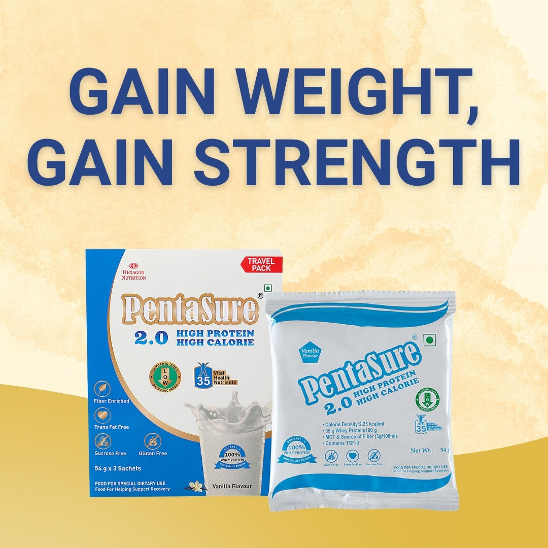 PentaSure 2.0 High Protein High Calorie | Lean Mass Gainer Powder | Weight Gain Supplement with Vitamin & Mineral | Vanilla flavor -  Travel Pack - each sachet of 54gm (3 x 54gm) - 162gm