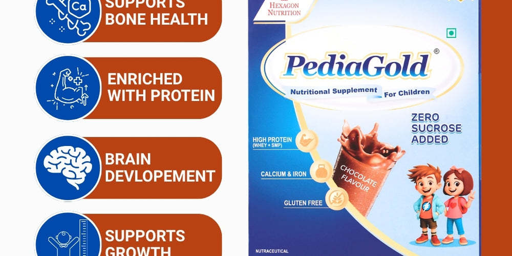 PediaGold Nutrition Mix Powder for Children | For 2-14 Years | Chocolate - 200g | Zero Added Sucrose | Power of 35 Vital Nutrients | 6g protein per serving | Supports Overall Health, Boosts Immunity & Brain Development | Nutritional Supplement for Kids