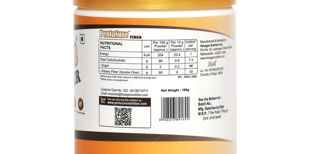 Pentasure Fiber- Soluble Prebiotic Fiber Supplement Powder -100 gm