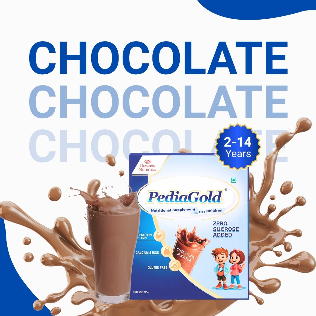 PediaGold Nutrition Mix Powder for Children | For 2-14 Years | Chocolate - 200g | Zero Added Sucrose | Power of 35 Vital Nutrients | 6g protein per serving | Supports Overall Health, Boosts Immunity & Brain Development | Nutritional Supplement for Kids