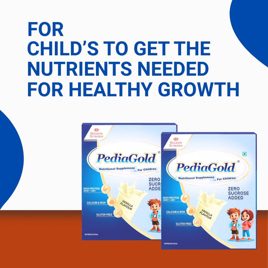 PediaGold Nutrition Mix Powder for Children | For 2-14 Years | Vanilla -200g | Zero Added Sucrose | Power of 35 Vital Nutrients | 6g protein per serving | Supports Overall Health, Boosts Immunity & Brain Development | Nutritional Supplement for Kids