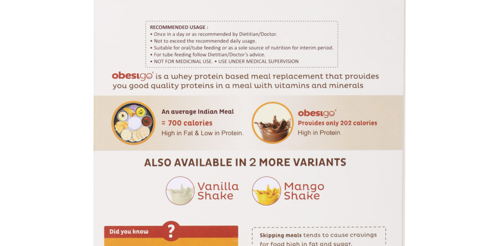 Obesigo  – Best Meal Replacement Shake for Weight Loss (350gm, 7 Sachets - Weekly, chocolate flavour)