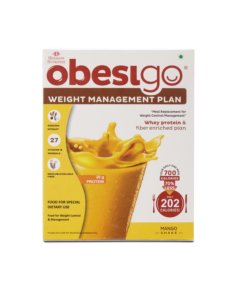 Obesigo BLCD Meal Replacement Weight Loss And Weight Management Plan  7 Sachets of 50 g each of Premium Mango shake (350gm) Weekly