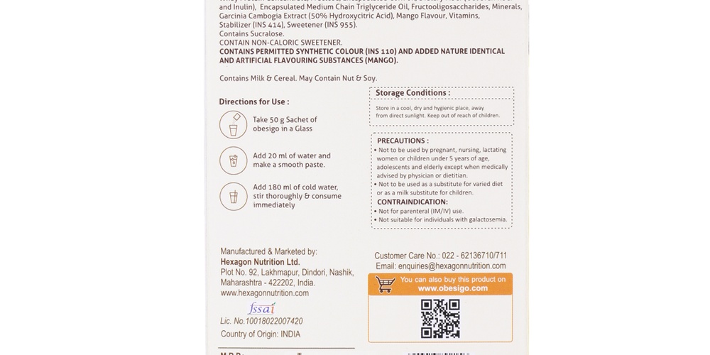 Obesigo  – Best Meal Replacement Shake for Weight Loss (350gm, 7 Sachets - Weekly Plan, Mango Flavour)