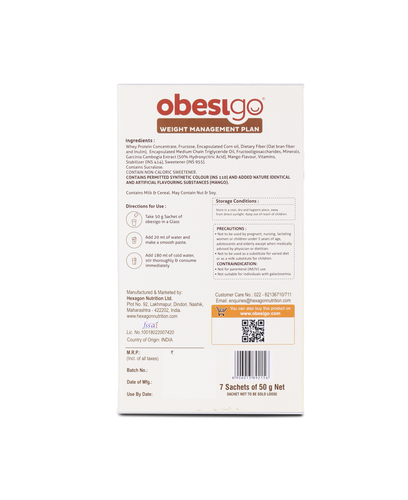 Obesigo  – Best Meal Replacement Shake for Weight Loss (350gm, 7 Sachets - Weekly Plan, Mango Flavour)
