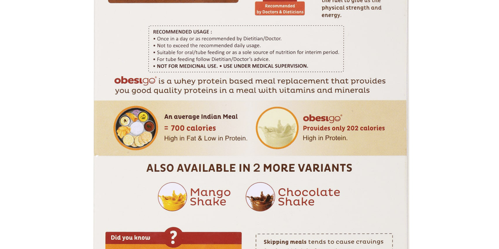 Obesigo Vanilla Weight Loss Shake – Pack of 4 - monthly pack