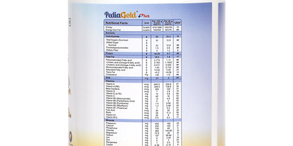PediaGold Plus - 100% Peptide Diet for Children - Vanilla Flavour - 950gm