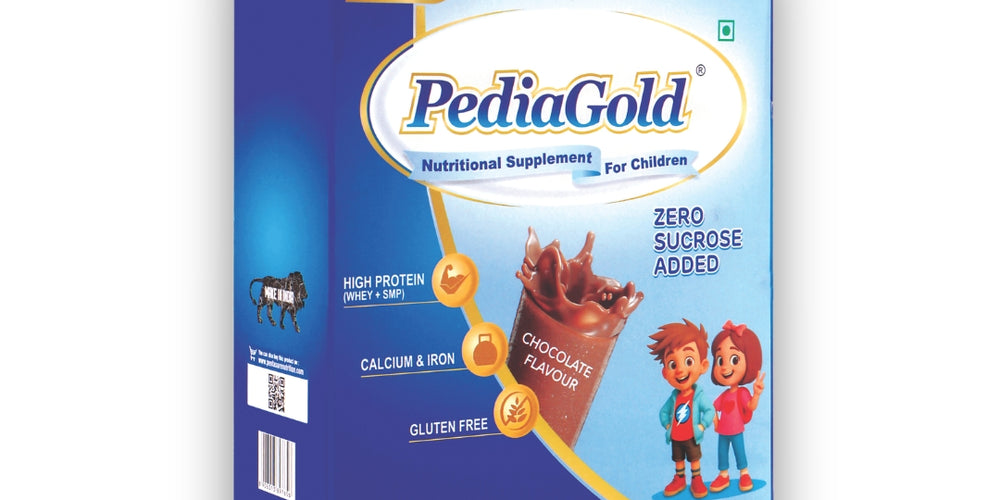 PediaGold Nutrition Mix Powder for Children | For 2-14 Years | Chocolate - 200g | Zero Added Sucrose | Power of 35 Vital Nutrients | 6g protein per serving | Supports Overall Health, Boosts Immunity & Brain Development | Nutritional Supplement for Kids