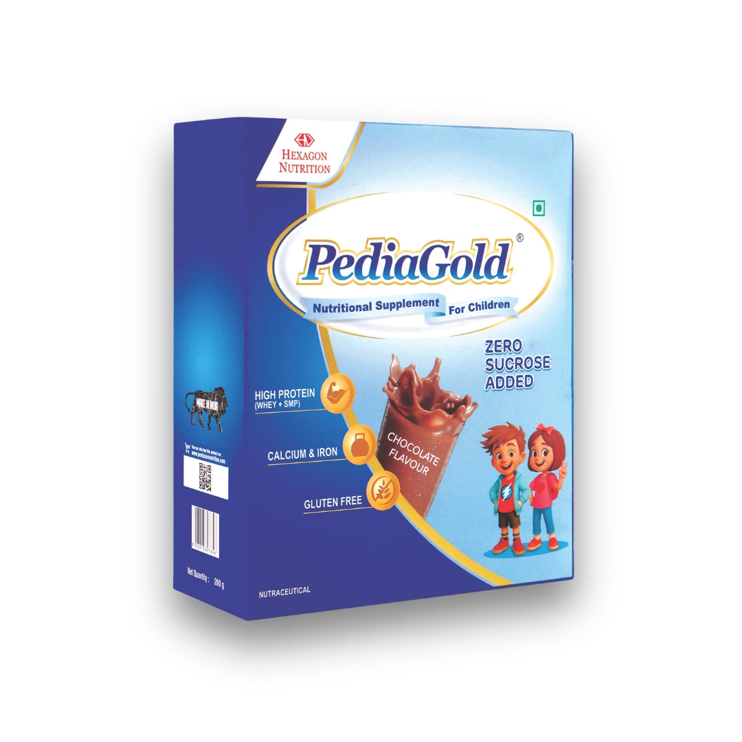 PediaGold Nutrition Mix Powder for Children | For 2-14 Years | Chocolate - 200g | Zero Added Sucrose | Power of 35 Vital Nutrients | 6g protein per serving | Supports Overall Health, Boosts Immunity & Brain Development | Nutritional Supplement for Kids