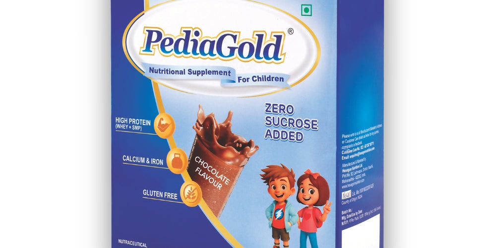 PediaGold Nutrition Mix Powder for Children | For 2-14 Years | Chocolate - 200g | Zero Added Sucrose | Power of 35 Vital Nutrients | 6g protein per serving | Supports Overall Health, Boosts Immunity & Brain Development | Nutritional Supplement for Kids