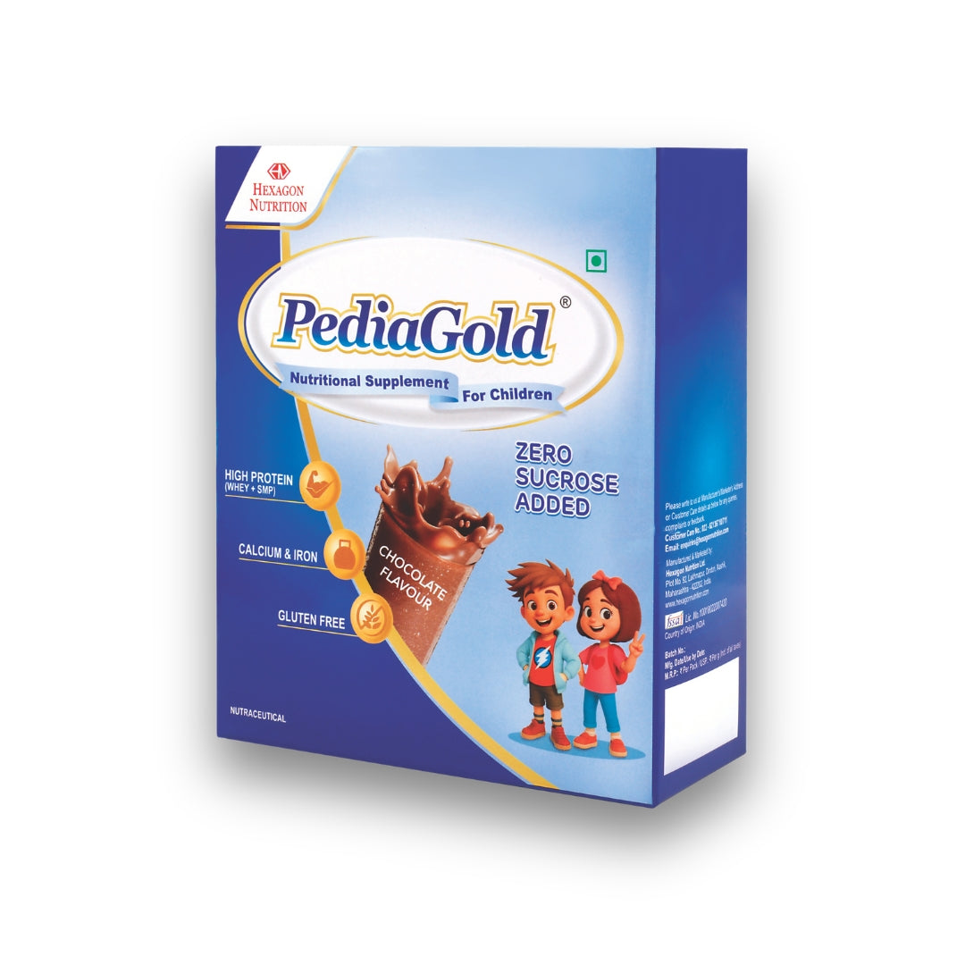 PediaGold Nutrition Mix Powder for Children | For 2-14 Years | Chocolate - 200g | Zero Added Sucrose | Power of 35 Vital Nutrients | 6g protein per serving | Supports Overall Health, Boosts Immunity & Brain Development | Nutritional Supplement for Kids