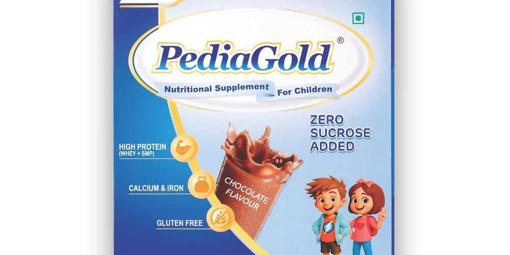 PediaGold Nutrition Mix Powder for Children | For 2-14 Years | Chocolate - 200g | Zero Added Sucrose | Power of 35 Vital Nutrients | 6g protein per serving | Supports Overall Health, Boosts Immunity & Brain Development | Nutritional Supplement for Kids