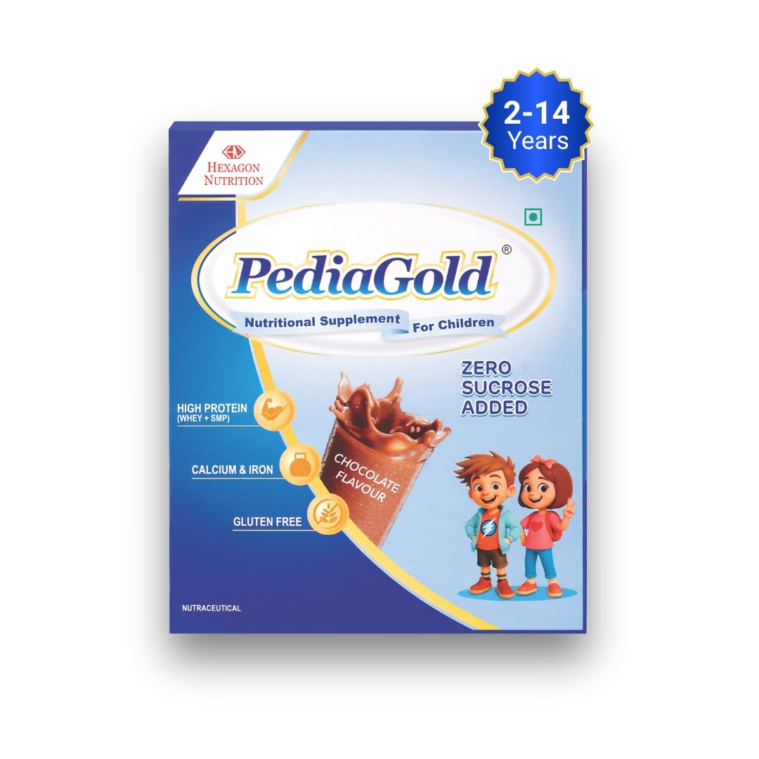 PediaGold Nutrition Mix Powder for Children | For 2-14 Years | Chocolate - 200g | Zero Added Sucrose | Power of 35 Vital Nutrients | 6g protein per serving | Supports Overall Health, Boosts Immunity & Brain Development | Nutritional Supplement for Kids