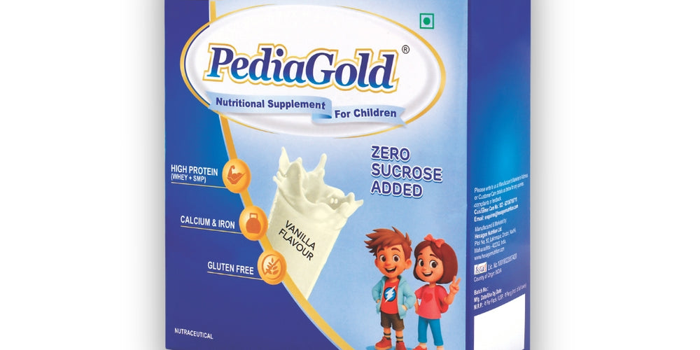 PediaGold Nutrition Mix Powder for Children | For 2-14 Years | Vanilla -200g | Zero Added Sucrose | Power of 35 Vital Nutrients | 6g protein per serving | Supports Overall Health, Boosts Immunity & Brain Development | Nutritional Supplement for Kids