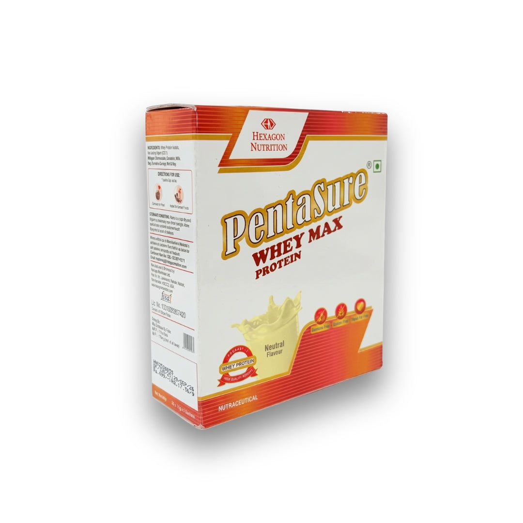 PentaSure Whey Max – 90% Whey Protein Isolate (Neutral Flavor) -Travel Pack each - sachet of 5gm (5 x 5gm) -25gm