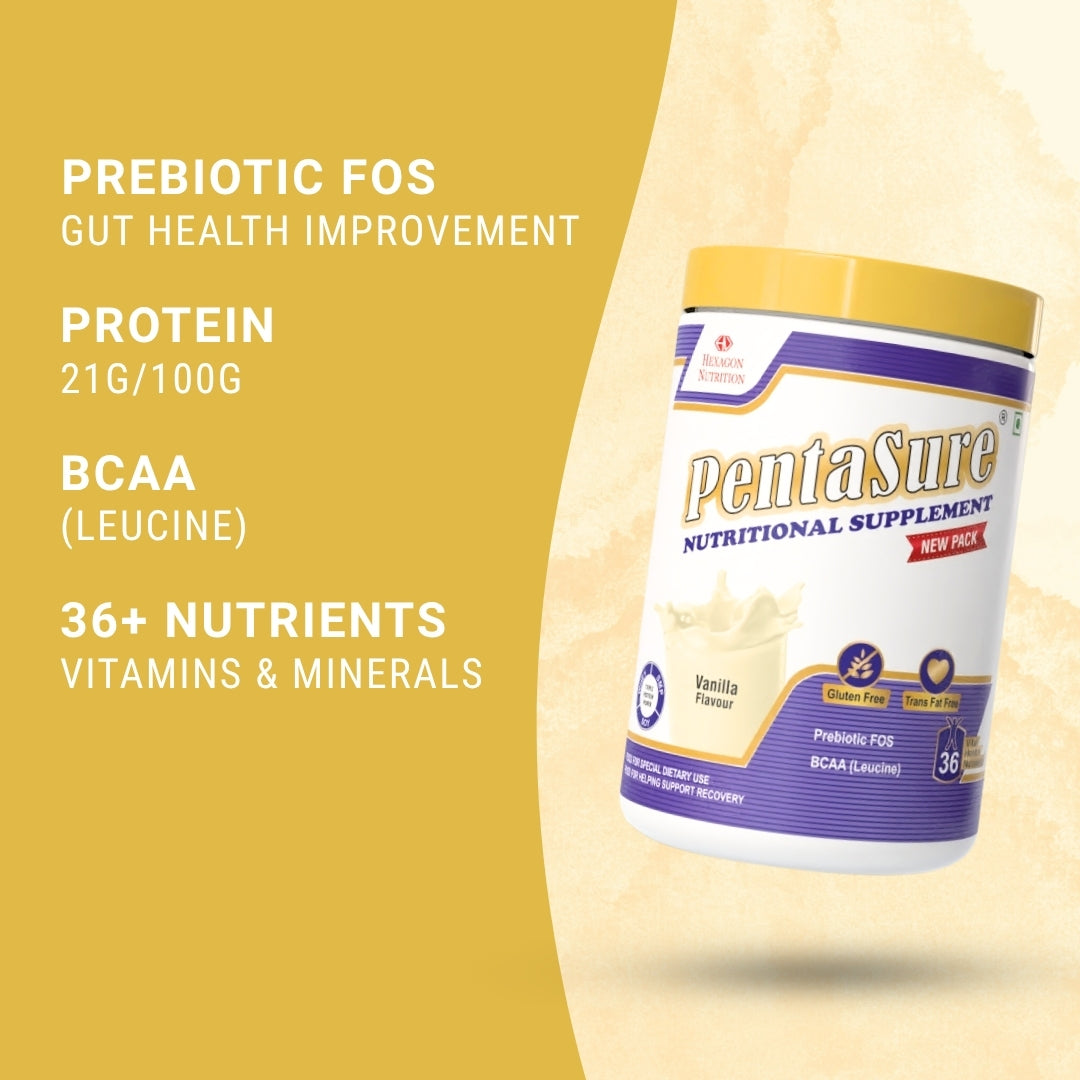 PentaSure Complete Balanced Nutrition | Daily Nutrition Protein Shake | Vanilla - 1kg | Whey, Milk & Soy Protein Blend | 36 Vital Nutrients | BCAA (Leucine) & Prebiotic FOS | Supports Energy, Immunity & Muscle Health | Easy to Digest Supplement
