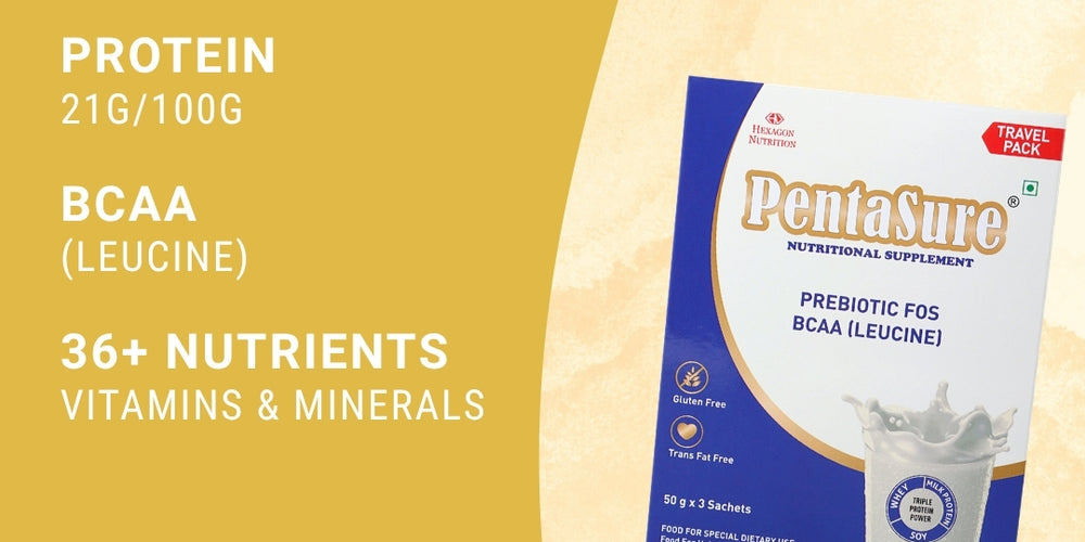 PentaSure Daily Nutrition | Whey, Milk & Soy Protein Blend | 36 Vital Nutrients | BCAA (Leucine) & Prebiotic FOS | Supports Energy, Immunity & Muscle Health | Easy to Digest Supplement |Travel Pack - each sachet of 50gm (3 x 50gm) -150gm